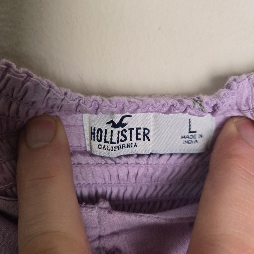Hollister Purple Floral Boho Milkmaid Crop Top Smocked Long Sleeve Blouse Large - Picture 2 of 5